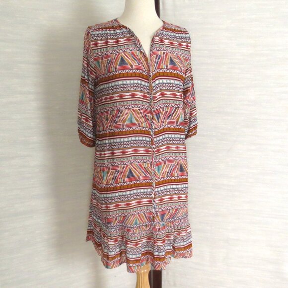 Ba&sh Price Mini Dress in Multicolor Orange Green White Cream Ivory Print - Picture 2 of 7